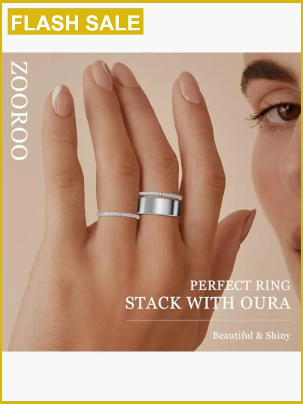 2 Pack 14K Gold Plated Stacking Rings for Smart Rings, Cubic Zirconia Ring